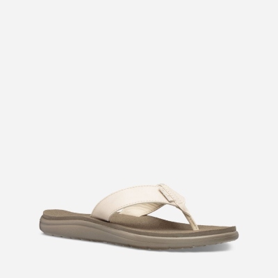 Teva Voya Leather Women's Cream Flip Flops CA32801 Canada Sale